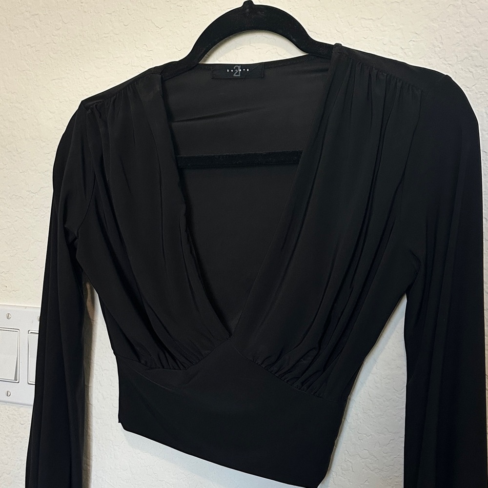 Elegant Black Long Sleeve Women's Blouse